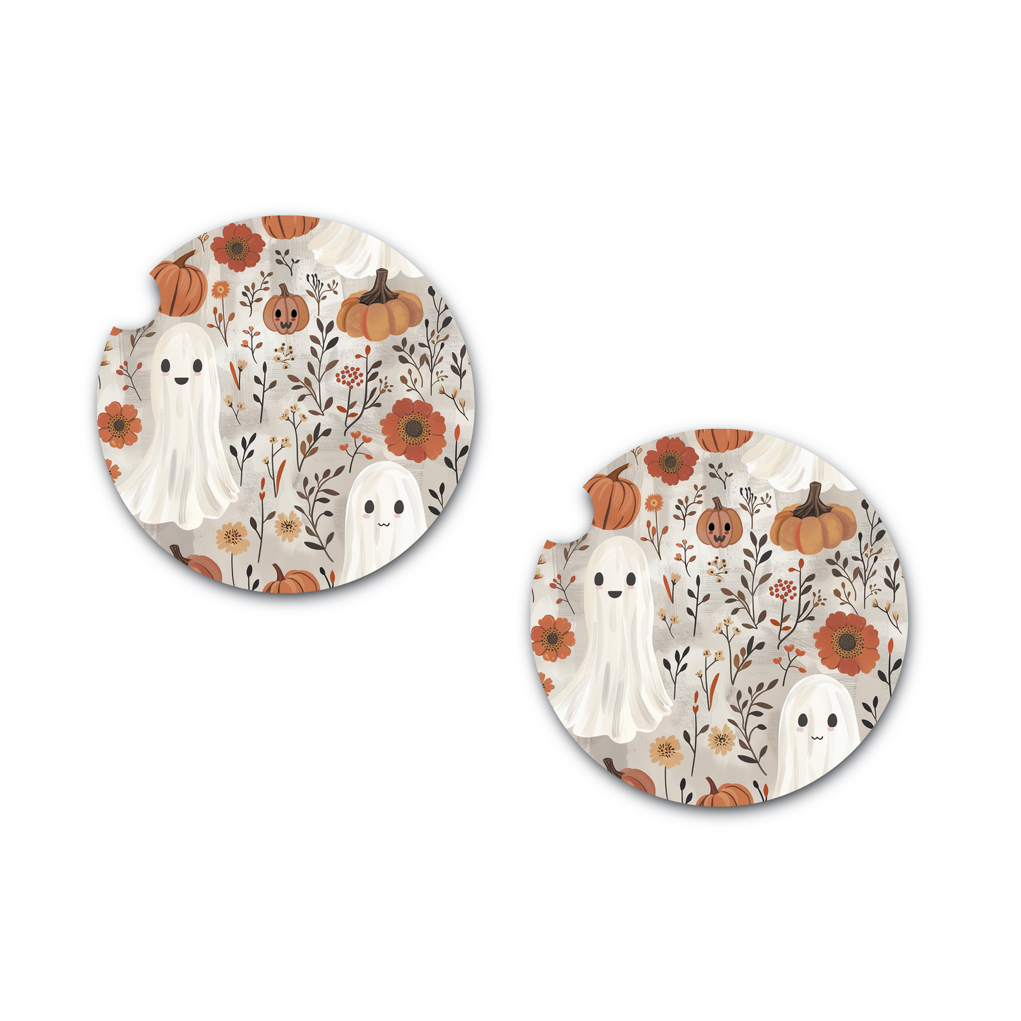 Spooky Floral Ghost Neoprene Car Coasters, Auto Accessories, Fall Vibe, Spooky Aesthetic
