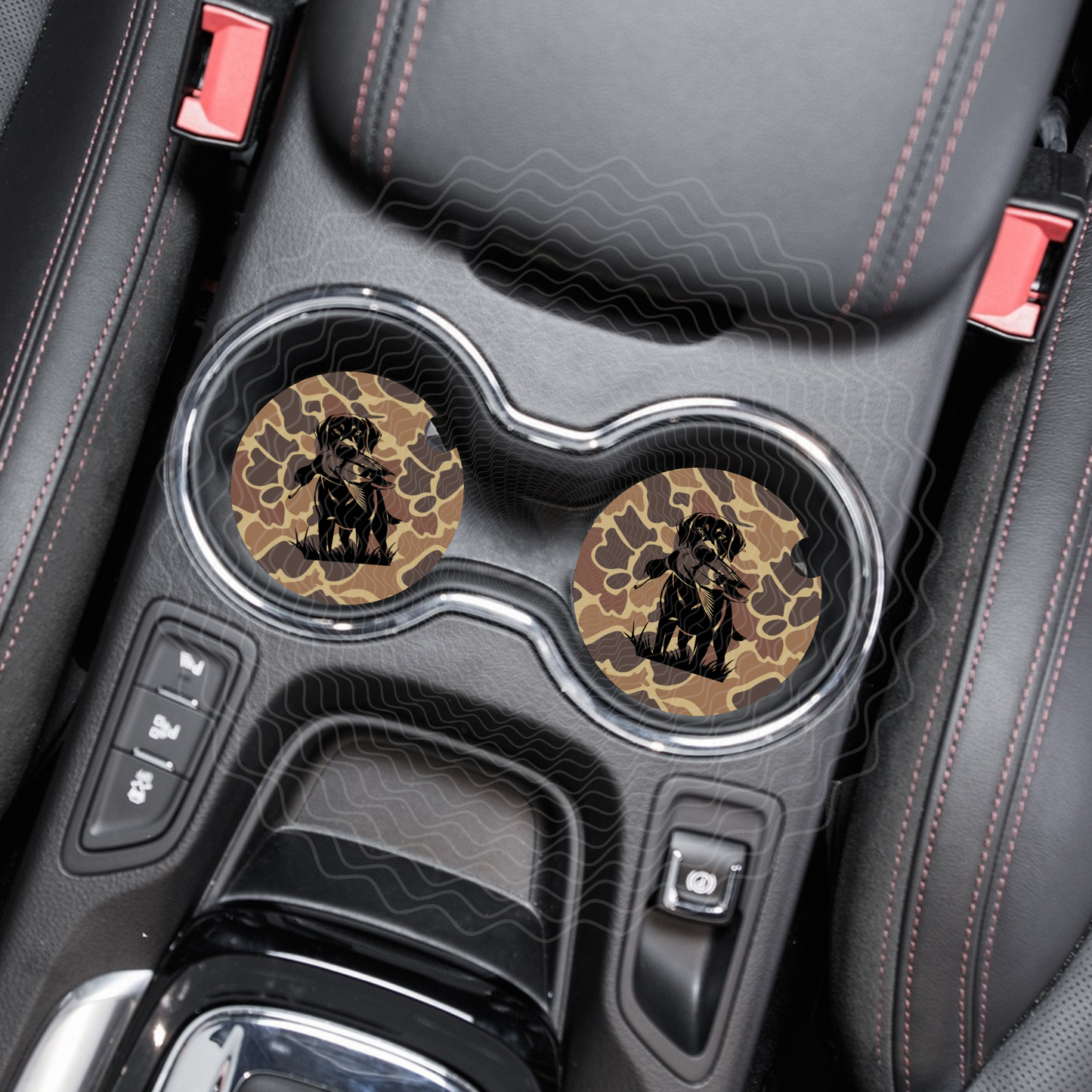 Old School Brown Camo Duck Hunting Car Coasters, Set of Two