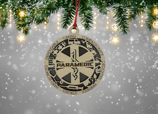Paramedic Christmas Tree Ornament, Wooden, 4.5 Inch, Caring Compassionate Design