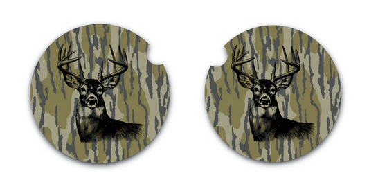 Bottomland Inspired Camo Buck Car Coasters, Soft Neoprene Material, Car Accessories, Set of Two